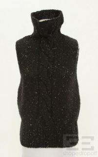 Giambattista Valli Navy Heather Wool Cable Knit Sleeveless Sweater