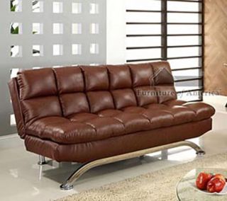 New Aristo Saddle Brown Bycast Leather Futon Sofa Bed