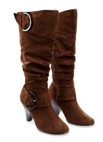 Women Buckle Mid Calf Tall Boots Fux Suede High Heel Fashion Big Size