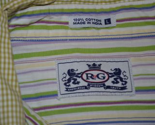 Robert Graham Long Sleeve Green White 100 Cotton Checkered Shirt