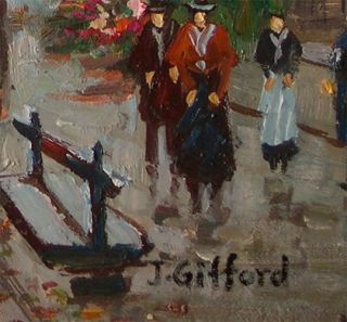 Gifford 1949s Paris Street Scene Original Oil Painting Baroque
