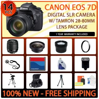 New Canon EOS 7D SLR Camera w 28 80mm 3LENS 8GB USA Kit