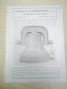 Vtg Gillett Johnston Brochure Chimes Carillons Bells Catalog 1946