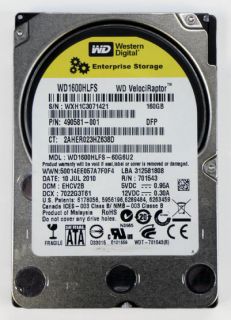  Velociraptor 160 GB Hard Drive WD1600HLFS P N 490581 001 Parts