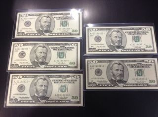Consecutive Fifty Dollar Bills Star Notes RARE