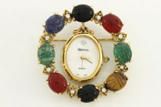  Costume Jewelry Majestron MOP Watch Pendant Scarab Gemstone Brooch Pin