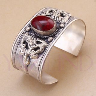  Brand Tibetan Tibet Silver Gemstone Oval Bead Cuff Bracelet