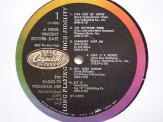 Gene Vincent LP A Record Date 1958 Original Promo Capitol T1059 cvr VG