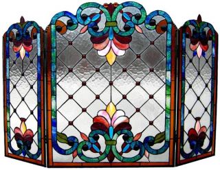 Fleur de Lis Floral Stained Glass Fireplace Screen