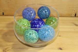 Set of 7 Hand Blown Glass Floats Gazing Garden Balls Shades of Blues