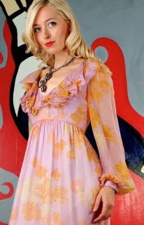 Geoffrey Beene Vtg 70s Bohemian Silk Ruffle Dress XS S