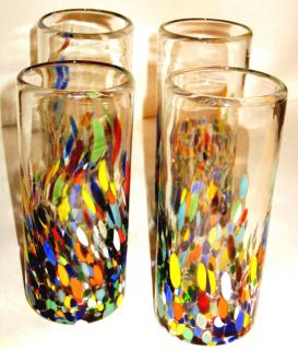 Mexican Glass Confetti Design Water Glasses Set of 4