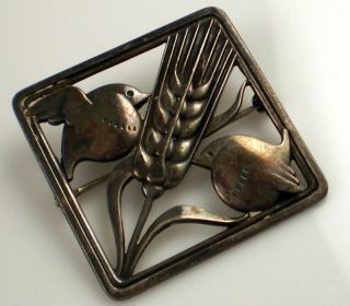 Georg Jensen Vintage Sterling Silver Wheat Bird Brooch