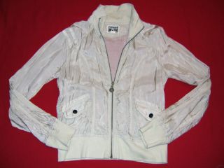  One Star Bone Zipper Front Track Style Silky Look Jacket M Glee Style