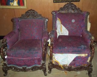 ANTIQUE hand carved GIMBEL BROTHERS new york HIS HERS wood CHAIRS