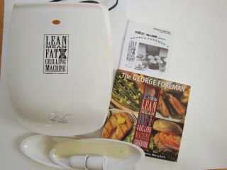 George Foreman GR20 with cookbook manual drip trays spatula great