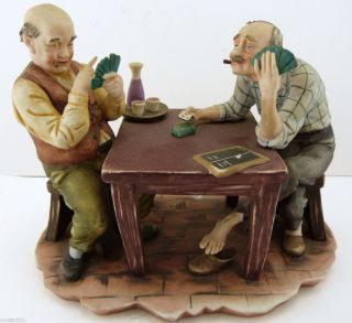  MARKED CAPODIMONTE PORCELAIN FIGURINE GIN PLAYERS CARD GAME SGN PUCCI