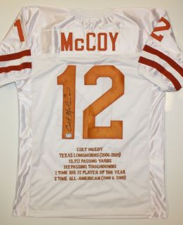 Colt McCoy Autographed White University of Texas Longhorns Stat Jersey