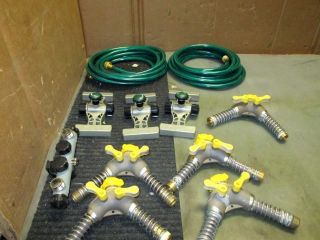 Lot of 2 Small Garden Hoses and 9 Assorted Accessories