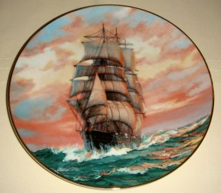 Charles Vickery Clipper Ships Blue Jacket at Sunset Plate Orig BX COA