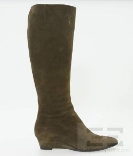 Giuseppe Zanotti Olive Green Suede Wedge Knee High Boots Size 39 5