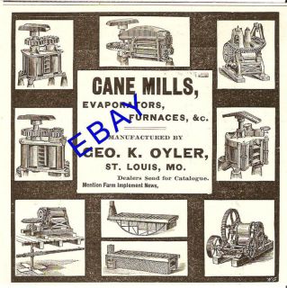 1890 George K Oyler Cane Mill Ad Sorghum St Louis MO