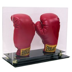 New Double Boxing Two Glove Display Case w Gold Risers