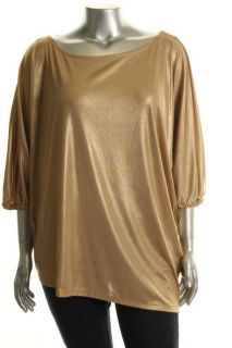 Inc New Retro Glamour Gold Metallic Asymmetric Pullover Top Shirt Plus