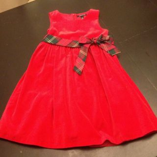 George Girls Red Velvet Christmas Holiday Tartan Church Dress Size 8