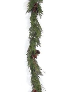 NEW 6 Christmas Cedar & Pine Cone Garland Real Looking 24653