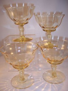 Depression Glass Champagne Goblets 4 Yellow Optic Vtg