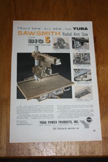 Vintage Advertisement for Yuba Sawsmith Radial Arm Saw