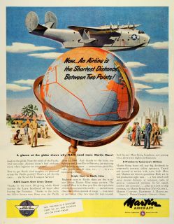 1945 Ad Martin JRM Mars Cargo Seaplane Glenn L Co Aircraft World Globe