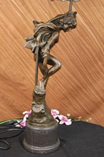 35 Tall Tiffany Glass Flying Mercury God Bronze Lamp Figurine