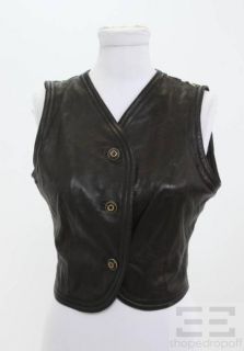 Gianni Versace Vintage Black Leather Floral Print Vest Size 40