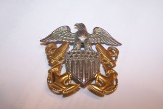   US Navy USN Sterling Silver GOLD Hat Badge Pin Eagle Shield Anchors