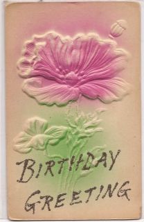  Happy Birthday Postcard Embossed Hand Painted Flowers w Glitter