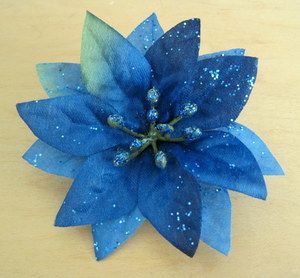 Royal Blue Glitter Poinsettia Silk Flower Hair Clip Christmas