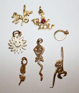 979 grams 14k Yellow Gold Stamped Charm Charms 7 Pcs Ring Sun Rose