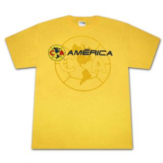 Club America Globe Football Soccer Yellow Graphic Tee Shirt