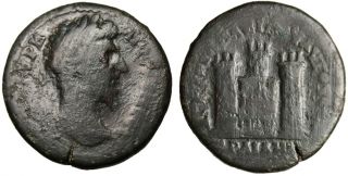 Lucius VERUS AE31 City Gate with 3 Towers Thrace Traianopolis RARE