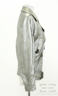 Gianni Versace Vintage Silver Leather Belted Motorcycle Jacket