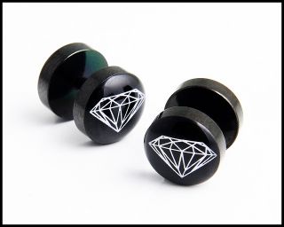Pair 16g Diamond Design Black 00g Look Fake Ear Plugs Gauges Cheaters