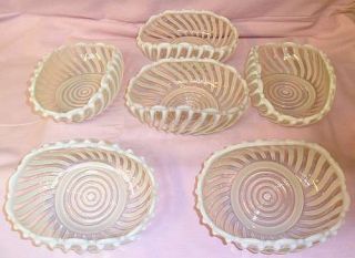 BEATTY SWIRLWHITE OPALESCENTOVAL TURNED IN SIDES BERRY BOWLS