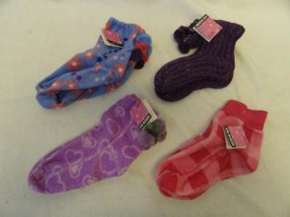 Lot of 4 Joe Boxer Girls Socks Slipper Fleece Sock Size 6 – 8 5
