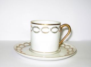 Set of 5 Vintage Czech Ivory China Demitasse Espresso Cups and Saucers
