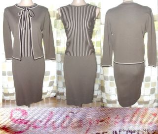 Vintage 50s Schiaparelli 3pc Wool Striped Cardigan Shell Skirt Dress