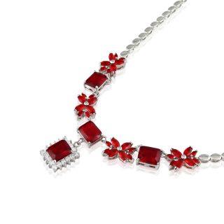Emerald Red Ruby White Gold Plated Pendant Necklace Silver Tone Neck