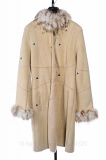 Giuliana Teso 10 M 8 Fur Coat Raccoon Shearling Cream Suede Jacket NWD