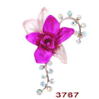 6P Flower Brooches Pins Choker 47 36mm AB Colorful Crystal White Gold